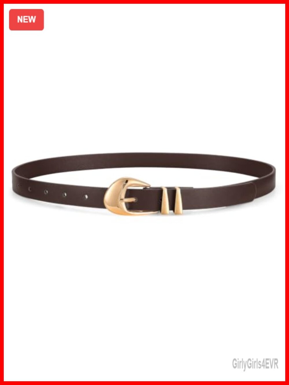 Women's Skinny PU Leather Fashion Belt Gold Buckle Thin Waist Belt